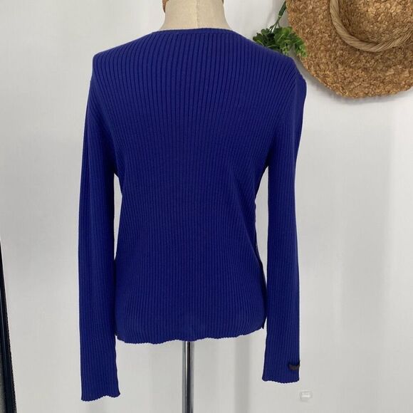Ralph Lauren Womens Snap Button Long Sleeve Cotton Cable Knit Sweater Blue Large - Picture 4 of 12